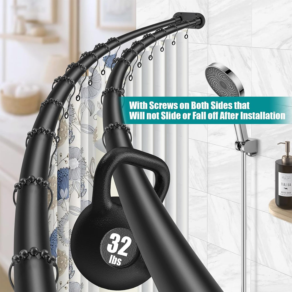 Double Curved Shower Curtain Rod 42 to 72 Inches Elegant Double Shower Curtain Rod Adjustable Wall Mounted Double Shower Curtain Pole for Bathroom (Black, 42 to 72")