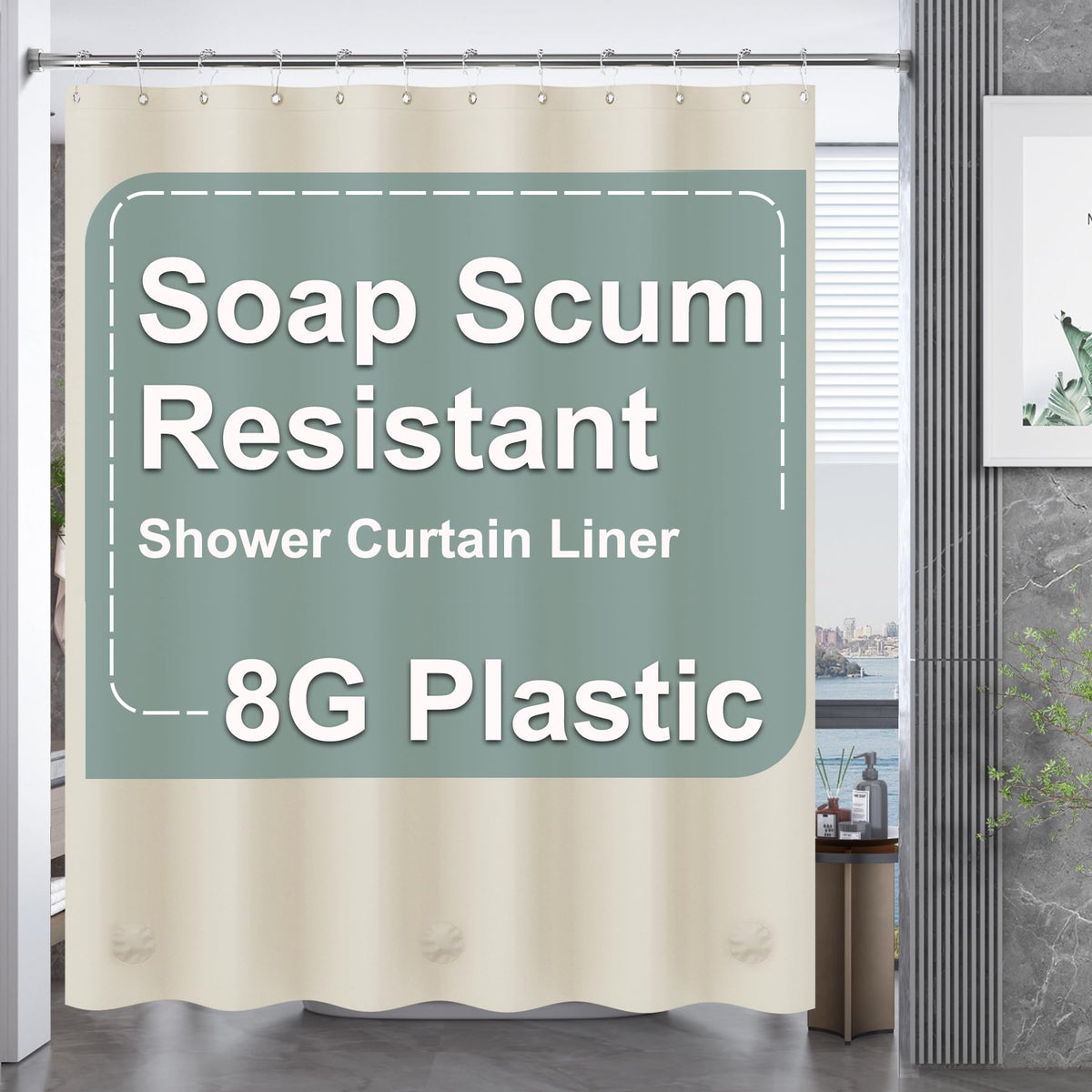 AmazerBath Black Shower Curtain Liner Plastic, Thick PEVA Shower Curtain Black, Dark Shower Liner Heavy Duty 8G, Black Bathroom Curtain Waterproof with 3 Weighted Stones and 12 Grommets, 72x72 Inches