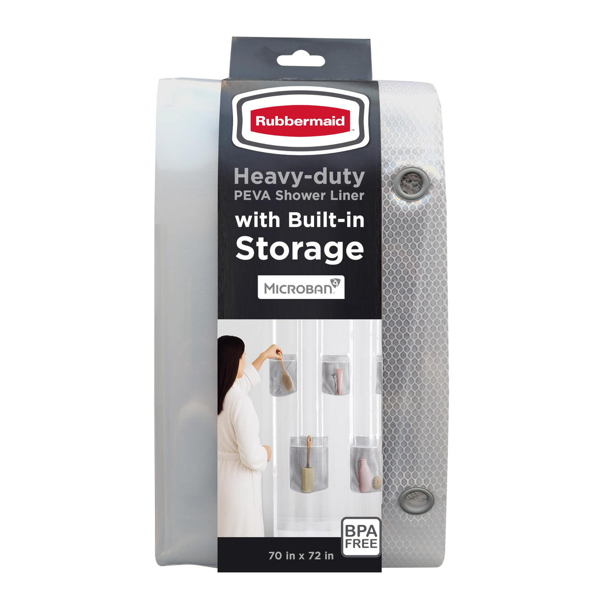 Rubbermaid Frosty Shower Curtain Liner, Waterproof Heavyweight 8g PEVA Shower Liner for Bathroom, with Weighted Magnets and Rustproof Charcoal Gray Grommets, 70x72, Standard Size, Frosty