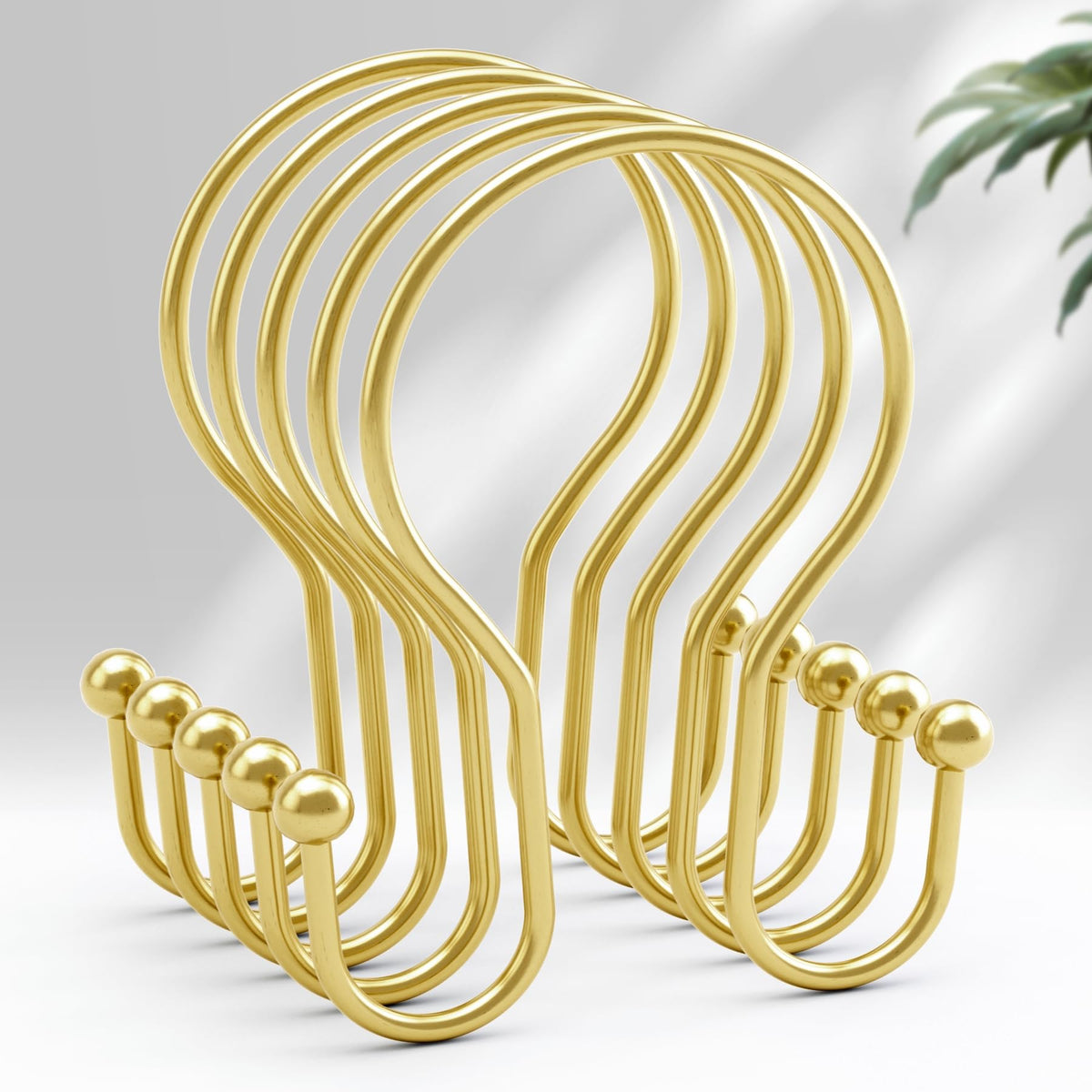 AmazerBath Shower Curtain Hooks Brushed Nickel Shower Curtain Rings, Simple Double Hook Shower Curtain Hooks Rust Proof, Smooth Glide Metal Shower Hooks for Shower Curtain, 12Pcs Shower Rod Hooks