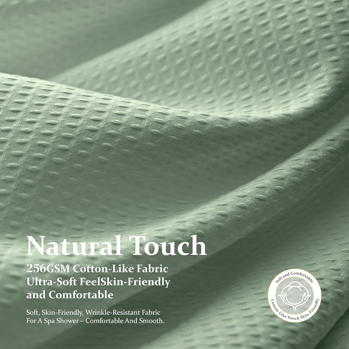 Dynamene Waffle Shower Curtain 256 GSM Heavy Duty Fabric 72"x72" Sage Green