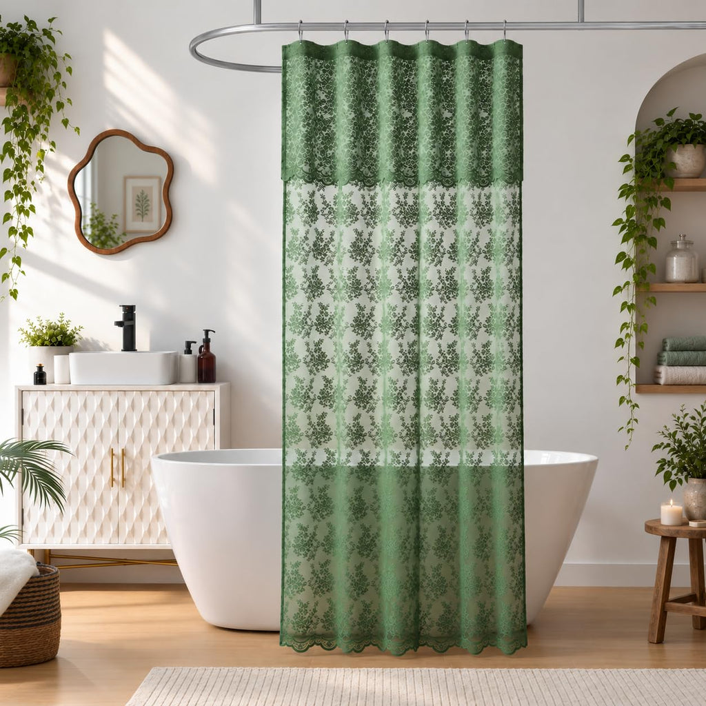 TUDECO Lace Brown Shower Curtain with Attached Valance, 72 x 72 Inch