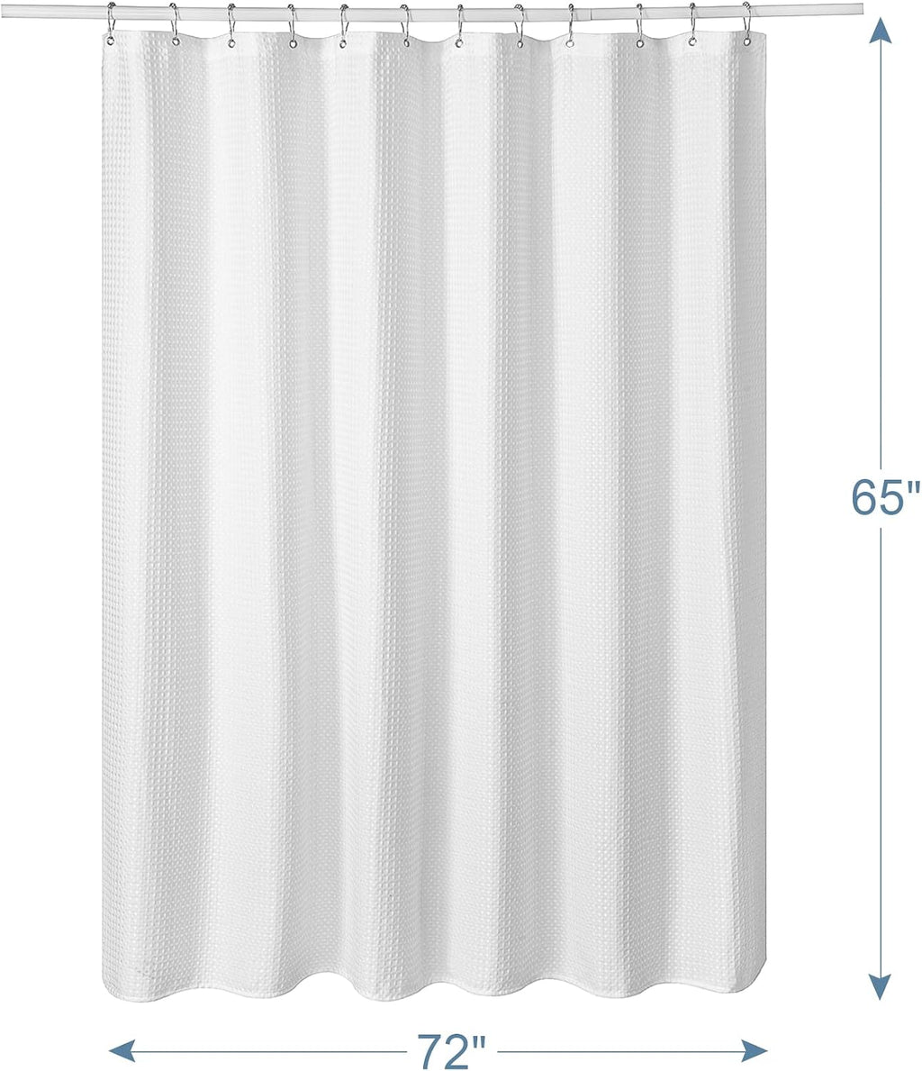 AmazerBath Short Shower Curtain 72x65 Inches, White Shower Curtain Waffle Textured, Heavy Duty 240GSM, Fabric Shower Curtain, Hotel Quality Bathroom Shower Curtains, Thick and Heavy