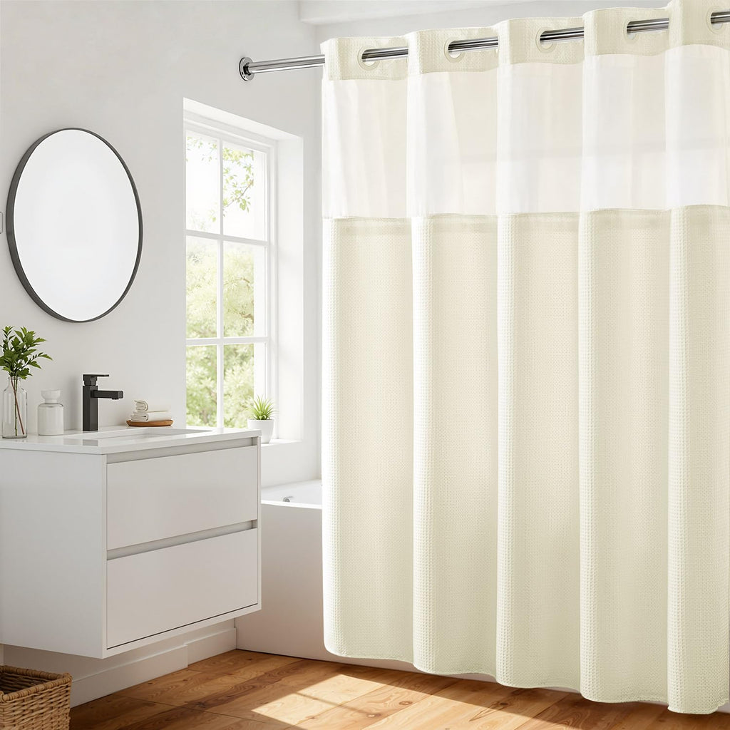 River Dream Heavyweight Waffle No Hook Shower Curtain with Liner,Gray,71x74