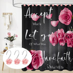 Cute Rose Floral Shower Curtain Hooks Rings for Bathroom,Pink 12PCS