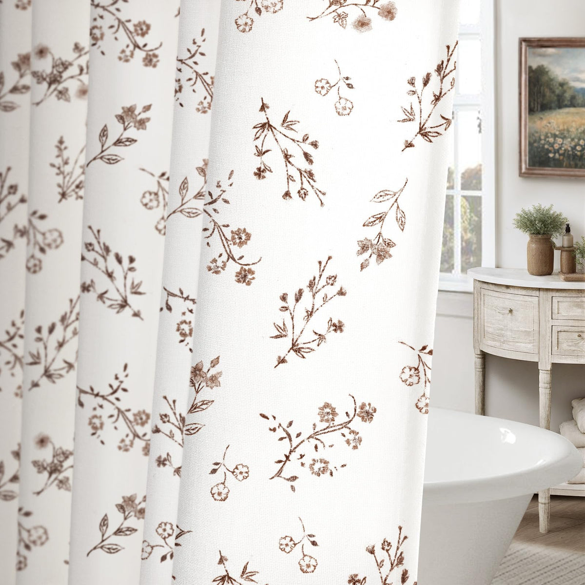 Floral Farmhouse Vintage Linen Shower Curtain French Country Decor 72Wx72H