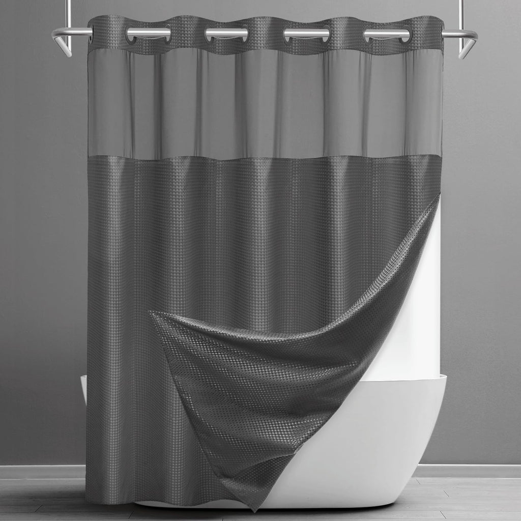 SORTTO Ringless Waffle Shower Curtain with Snap in Liner Set, 71x74, White