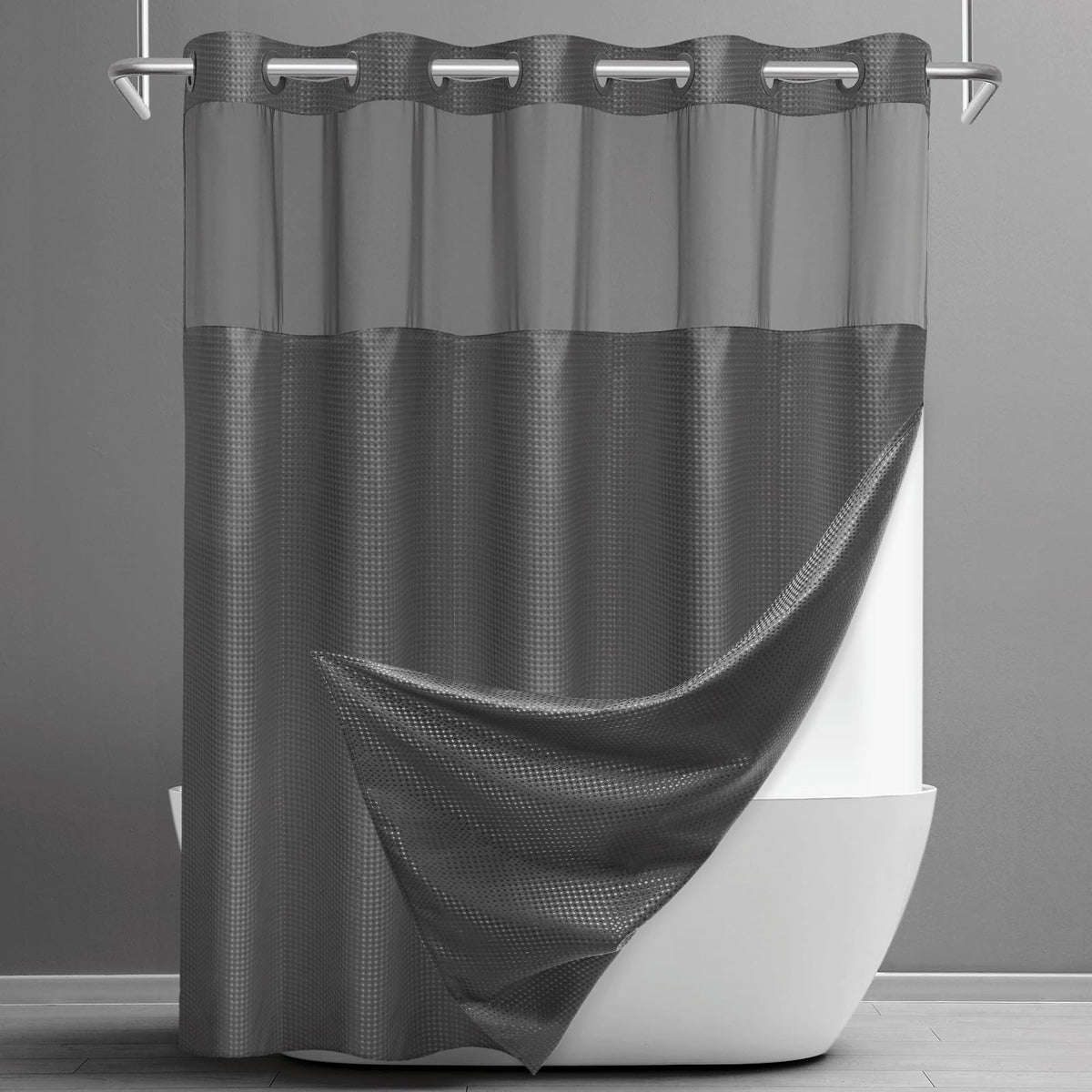 SORTTO Ringless Waffle Shower Curtain with Snap in Liner Set, 71x74, White