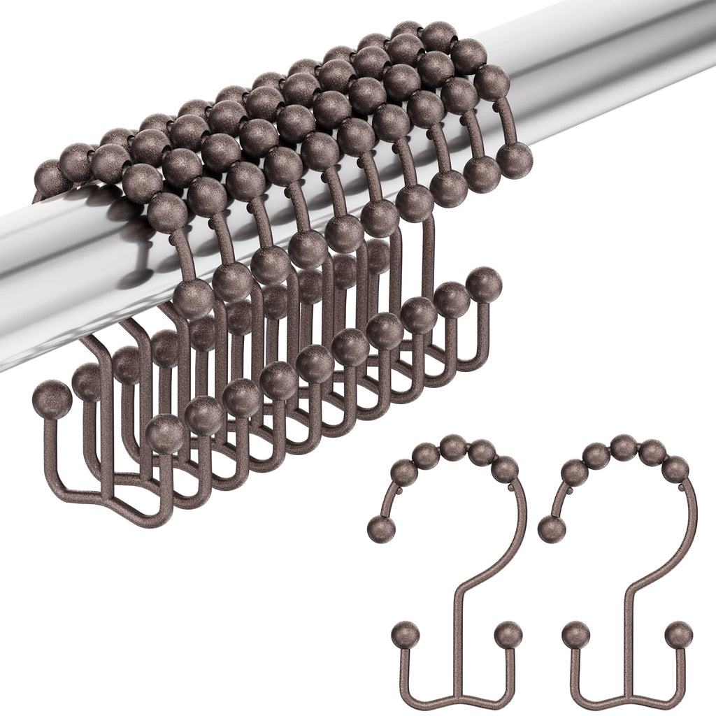 Amazer Shower Curtain Hooks Rings, Rust-Resistant Stainless Steel Double Shower Curtain Hooks, Shower Hooks for Shower Curtain and Liner Bathroom, Set of 12, Chrome