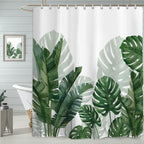 Baccessor Linen Shower Curtain Tropical Green Leaf Shower Curtains Botanical Banana Monstera Leaf Palm Tree Water Repellent Heavy Duty Fabric Cloth Shower Curtain for Bathtubs Hotel 72 W X 72 L Inch