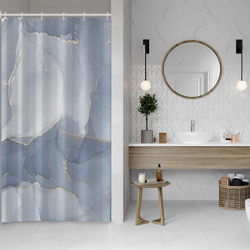 AWERT Blue Marble Shower Curtain - Waterproof for Bathroom Decor, Printed Washable With Hooks, 72x72 Inch