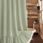 Farmhouse Shower Curtain Ruffle Linen Cream-Brown Stripe 72"W x 84"L