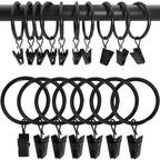40 Pack Curtain Rings with Clips, Drapery Clips with Rings, Drapes Rings 1.26 in Interior Diameter, Fits up to 1 in Curtain Rod, Black