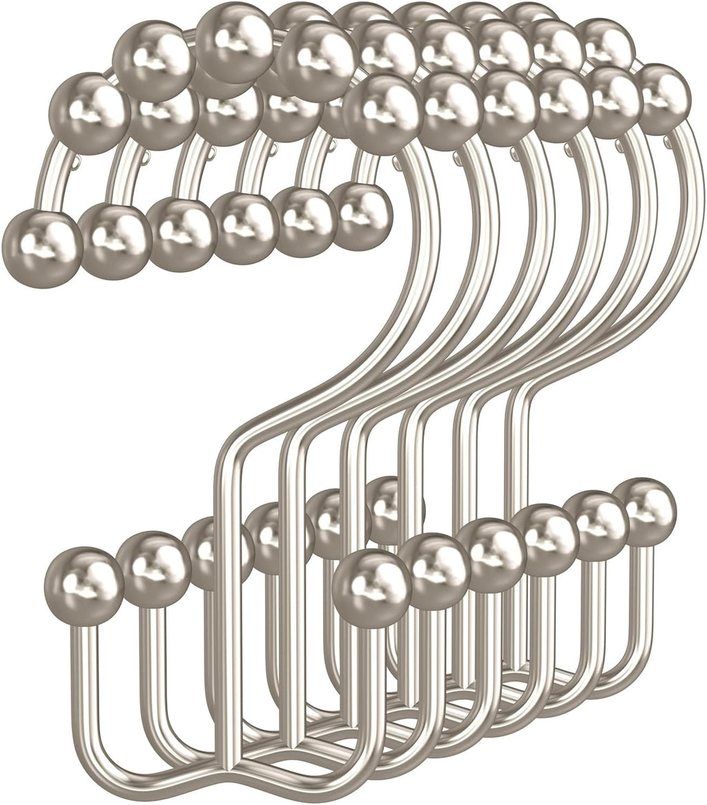 Bathway Shower Curtain Hooks Nickel Shower Curtain Rings, 12 Pcs Double Hook Shower Curtain Hooks Rings Shower Curtain Hangers Rust Proof, Metal Shower Hooks for Bathroom Shower Curtain Rod