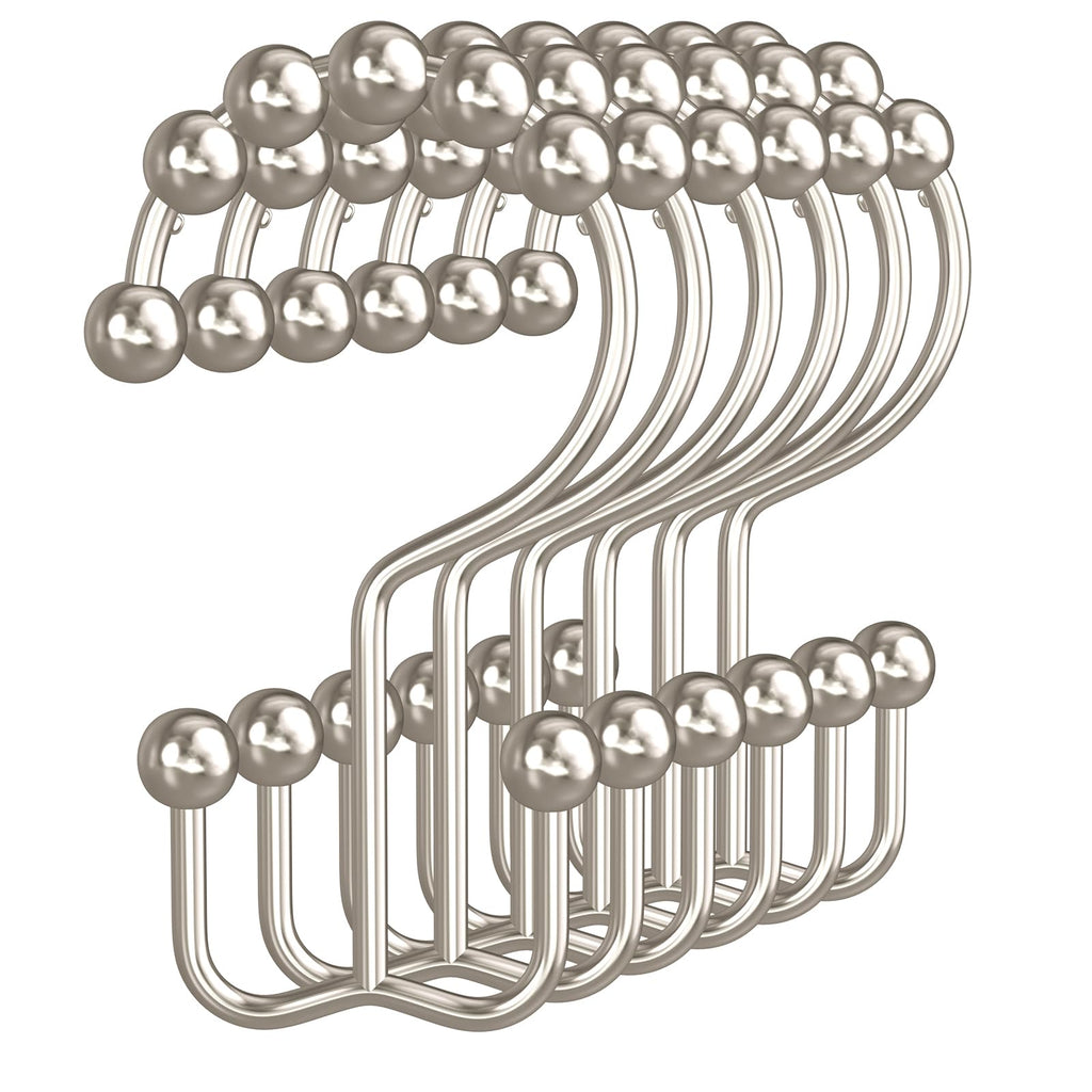 Bathway Shower Curtain Hooks Nickel Shower Curtain Rings, 12 Pcs Double Hook Shower Curtain Hooks Rings Shower Curtain Hangers Rust Proof, Metal Shower Hooks for Bathroom Shower Curtain Rod