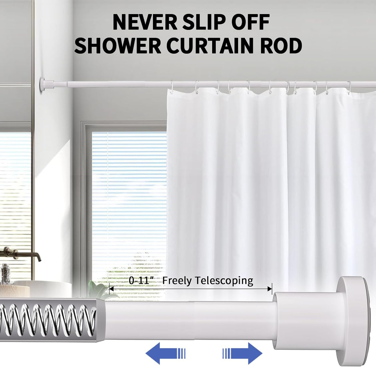 ZYRW White Shower Curtain Rod 36-84 Inches No Drill Adjustable Shower Rod