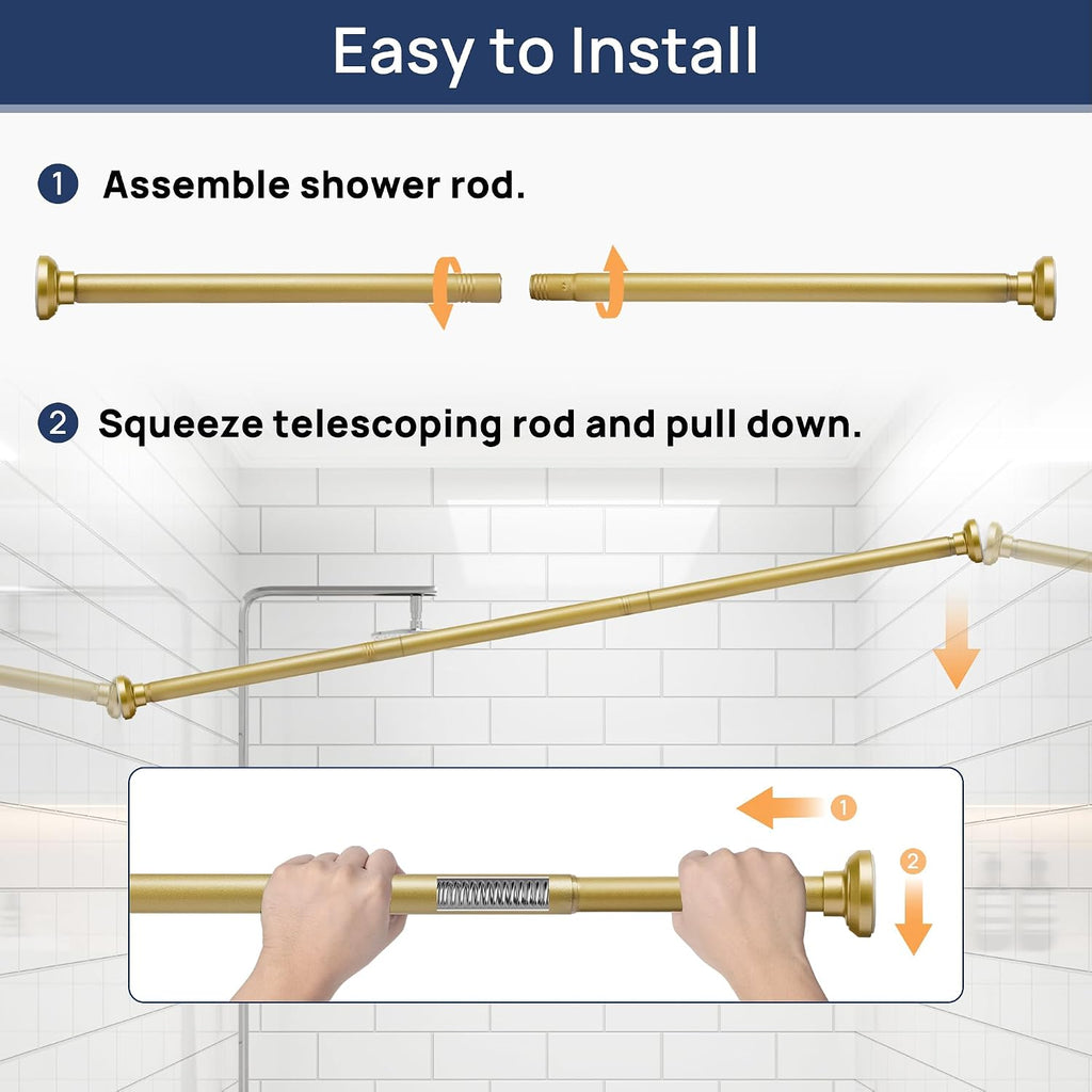 ENJOYBASICS 1" Gold Shower Curtain Rod, 30-76" Adjustable, Secure Tension