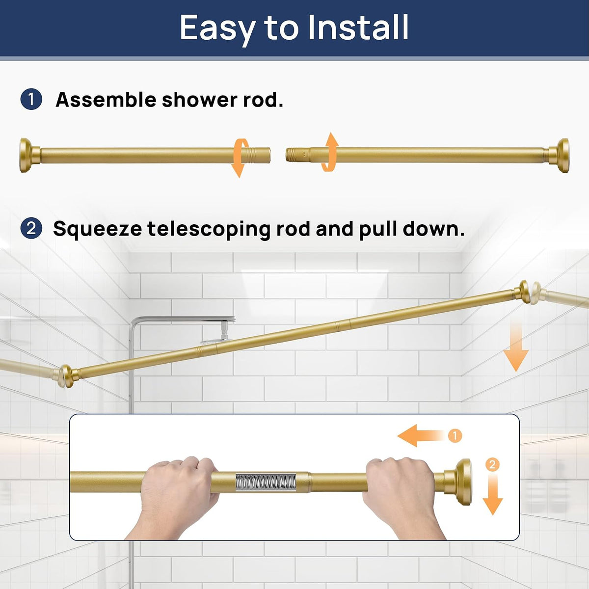 ENJOYBASICS 1" Gold Shower Curtain Rod, 30-76" Adjustable, Secure Tension