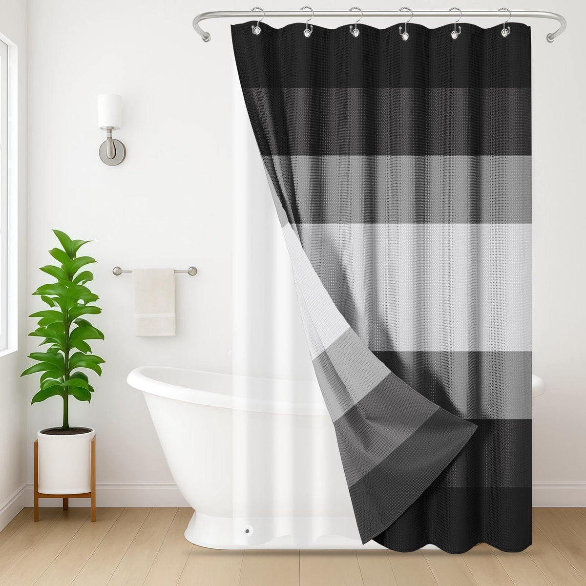 3 in 1 Shower Curtain and Liner,72 x 72 inch, Striped Grey
