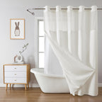 eachope No Hook Waffle Shower Curtain with Snap-in Liner, 71x74 Inch, White