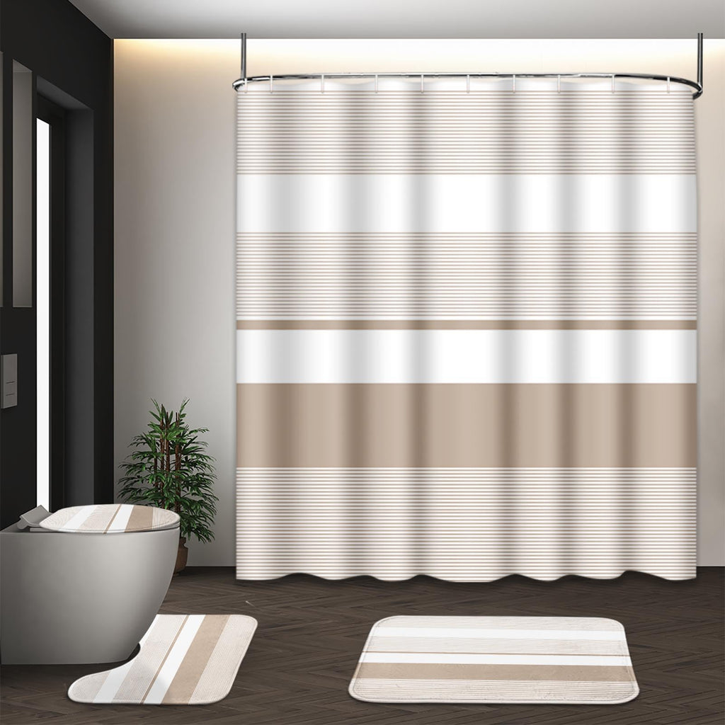 Bathroom Sets with Shower Curtain and Rugs, Set of 4, Checkered