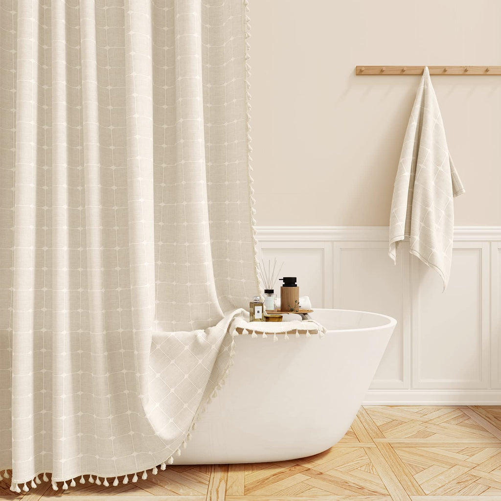 BTTN Sage Green Boho Farmhouse Linen Heavy Duty Shower Curtain Set, 72x72