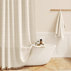 BTTN Sage Green Boho Farmhouse Linen Heavy Duty Shower Curtain Set, 72x72