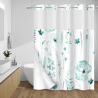 WITHLOC Hook Free Floral Shower Curtain with Liner, Blue Beige, 71x74
