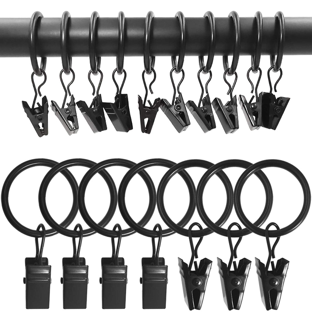 40 Pack Curtain Rings with Clips, Drapery Clips with Rings, Drapes Rings 1.26 in Interior Diameter, Fits up to 1 in Curtain Rod, Black