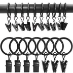 40 Pack Curtain Rings with Clips, Drapery Clips with Rings, Drapes Rings 1.26 in Interior Diameter, Fits up to 1 in Curtain Rod, Black
