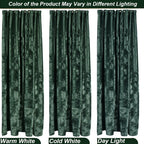 TAMGHO Crushed Velvet Shower Curtain, Dark Green Luxury Shower Curtain with Gold Decro Metal Hooks, Machine Washable Thick Fabric Bathroom Curtain, 72x72