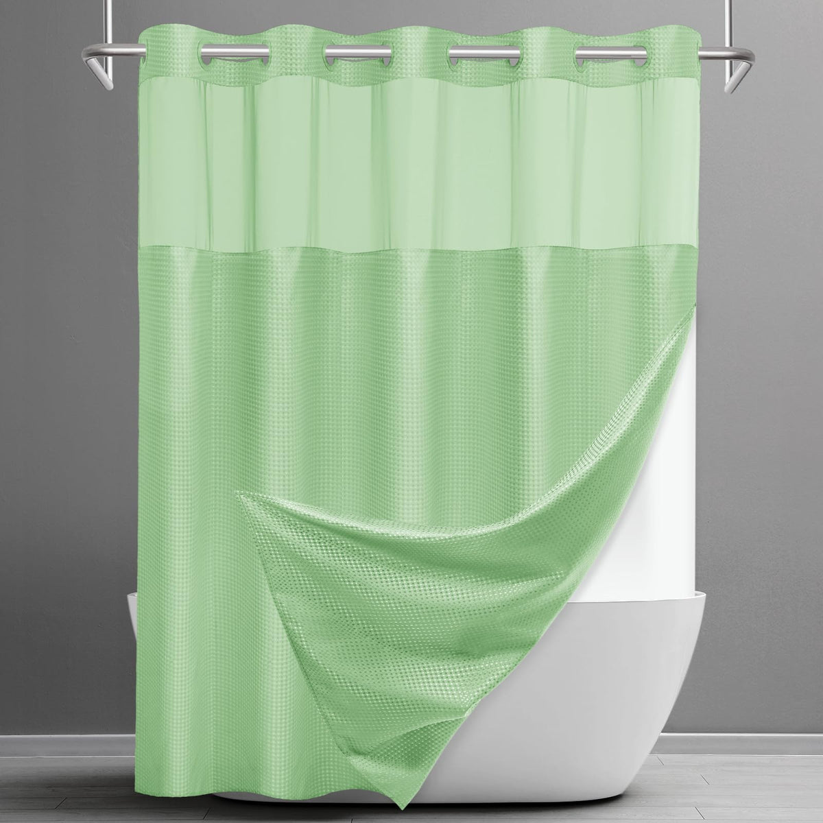 SORTTO Ringless Waffle Shower Curtain with Snap in Liner Set, 71x74, White