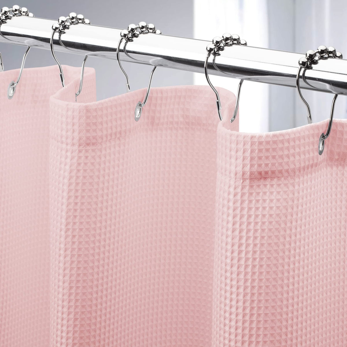 AmazerBath Extra Long Shower Curtain 96 Inches Long, Waffle Shower Curtain White Extra Long, Fabric Shower Curtains for Bathroom, Heavy Duty 240G Waffle Textured, 72x96 Inches