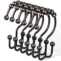 DAWNER Shower Curtain Hooks, Rust Proof Metal Easy Glide Double Rings, Stainless Steel Hangers for Bathroom Curtains, Set of 12, Brushed Nickel
