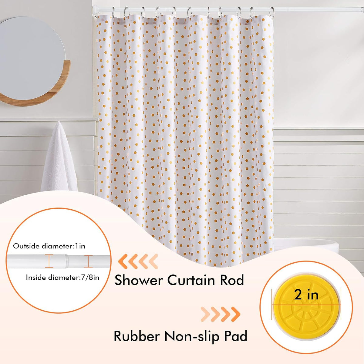 Shower Curtain Rod 31-68 in Adjustable Curtain Rod No Drilling Tension Shower Rod Stainless Steel for Door Curtain, Closet, RV, White