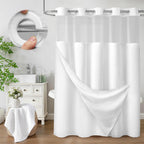 No Hook Shower Curtain with Liner Set Hotel Waffle Curtain White 72W X 75L
