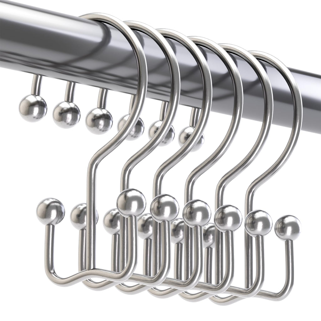 Titanker Shower Curtain Hooks Rings, Rust-Resistant Metal Double Glide Shower Hooks for Bathroom Shower Rods Curtains, Set of 12 Hooks - Bronze