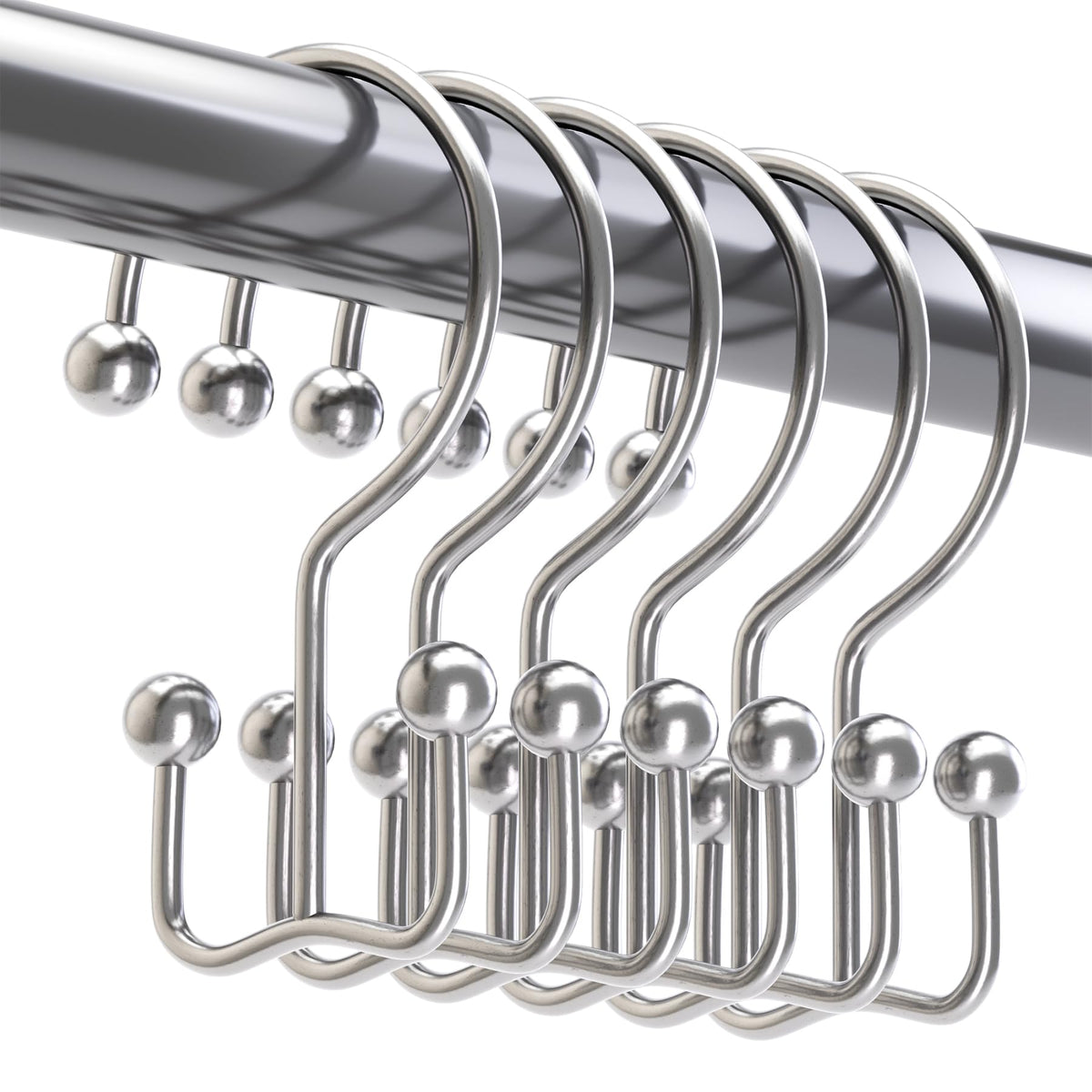 Titanker Shower Curtain Hooks Rings, Rust-Resistant Metal Double Glide Shower Hooks for Bathroom Shower Rods Curtains, Set of 12 Hooks - Bronze