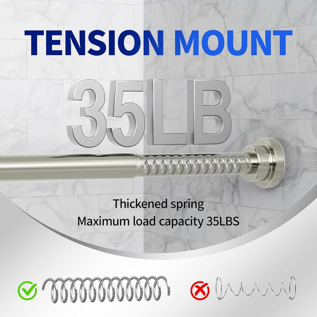 Mcrbeay Shower Curtain Rod, 1" Diameter Heavy Duty Tension Shower Rod