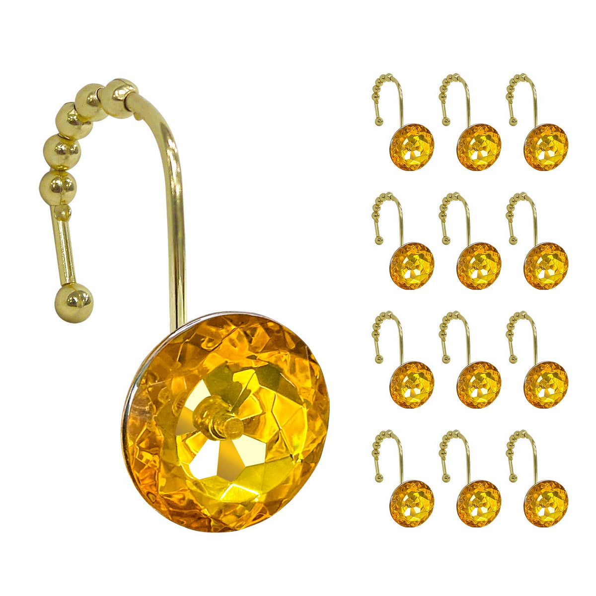 Sunlit Round Rhinestone Shower Curtain Hooks with Glide Balls, 12 Pack