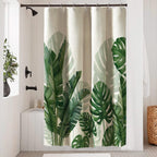 Baccessor Linen Shower Curtain Tropical Green Leaf Shower Curtains Botanical Banana Monstera Leaf Palm Tree Water Repellent Heavy Duty Fabric Cloth Shower Curtain for Bathtubs Hotel 72 W X 72 L Inch