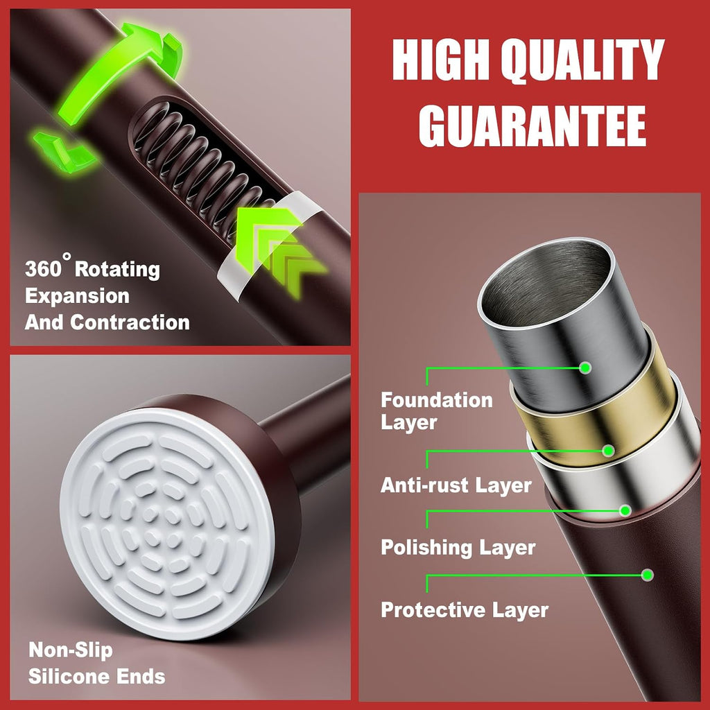 Ausemku Shower Curtain Rod Tension - 32-80 Inch Never Rust Non-Slip Spring Tension Curtain Rod No Drilling Stainless Steel Curtain Rod Use Bathroom Kitchen（Brown）