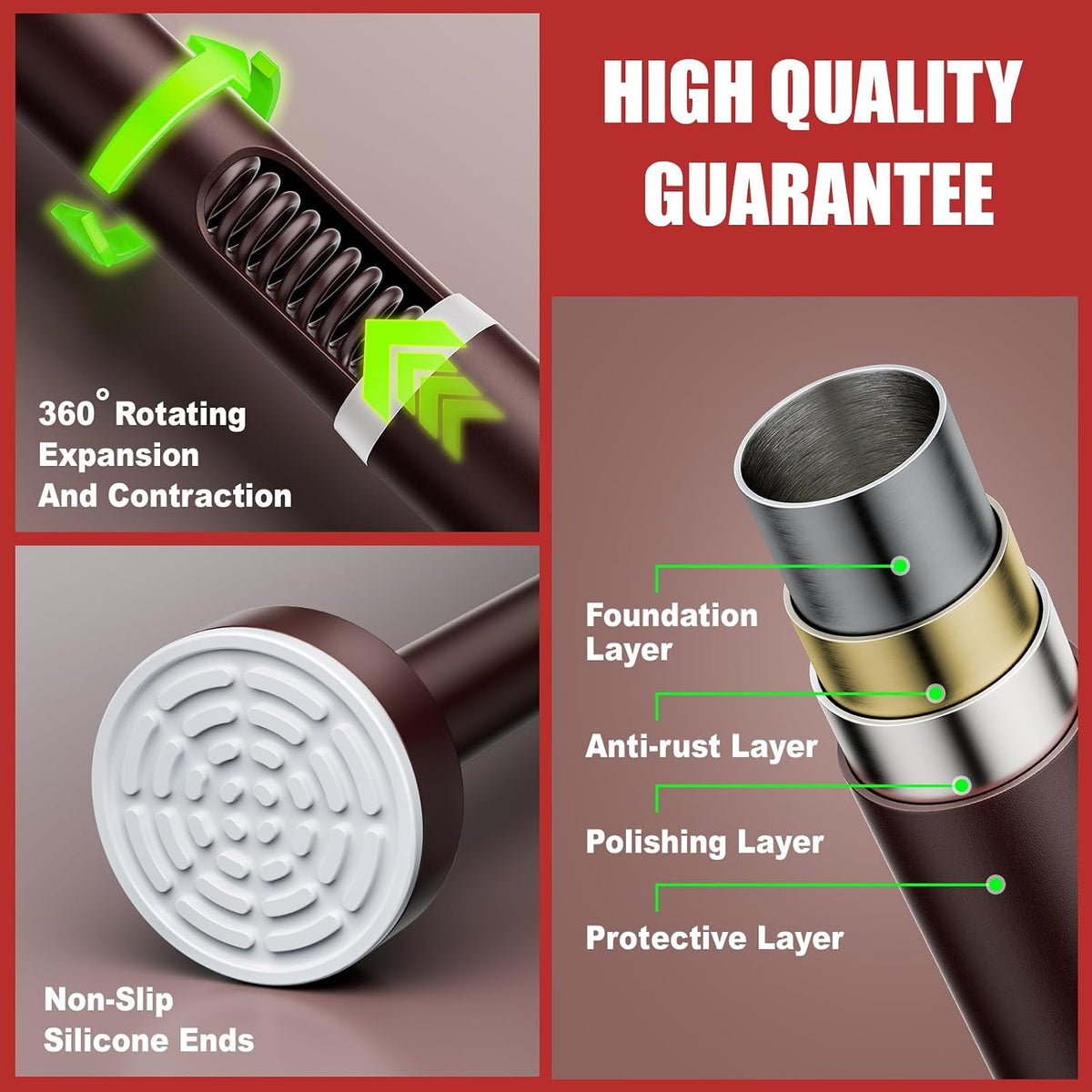 Ausemku Shower Curtain Rod Tension - 32-80 Inch Never Rust Non-Slip Spring Tension Curtain Rod No Drilling Stainless Steel Curtain Rod Use Bathroom Kitchen（Brown）