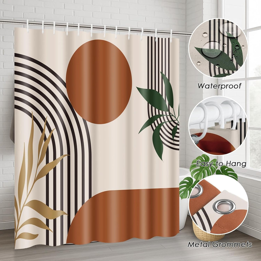 Bathroom Sets with Shower Curtain and Rugs, Set of 4 Geometric Boho