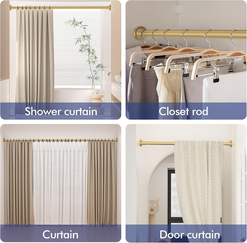 Shower Curtain Rod Adjustable 32"-80", Tension Shower Curtain Rod No Drilling Stainless Steel Rust Proof for RV Bathroom Shower Stall Apartment, Gold