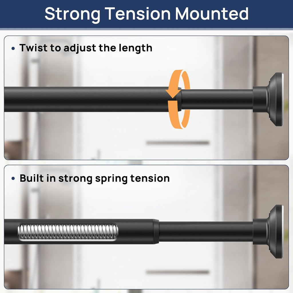 ENJOYBASICS 1" Black Shower Curtain Rod, 30-76" Adjustable, Secure Tension