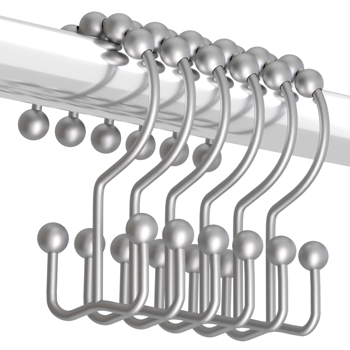 Titanker Black Shower Curtain Hooks Rings, Rust-Resistant Metal Double Glide Shower Hooks for Bathroom Shower Rods Curtains, Set of 12 Hooks - Matte Black