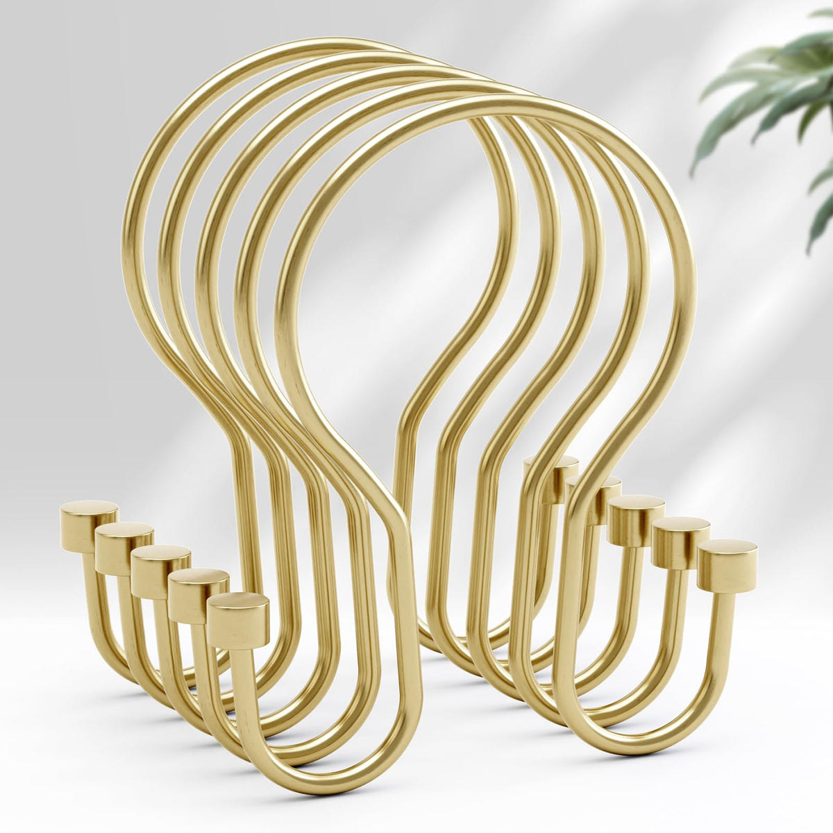 AmazerBath Shower Curtain Hooks Brushed Nickel Shower Curtain Rings, Simple Double Hook Shower Curtain Hooks Rust Proof, Smooth Glide Metal Shower Hooks for Shower Curtain, 12Pcs Shower Rod Hooks