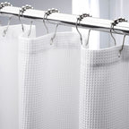 AmazerBath Short Shower Curtain 72x65 Inches, White Shower Curtain Waffle Textured, Heavy Duty 240GSM, Fabric Shower Curtain, Hotel Quality Bathroom Shower Curtains, Thick and Heavy