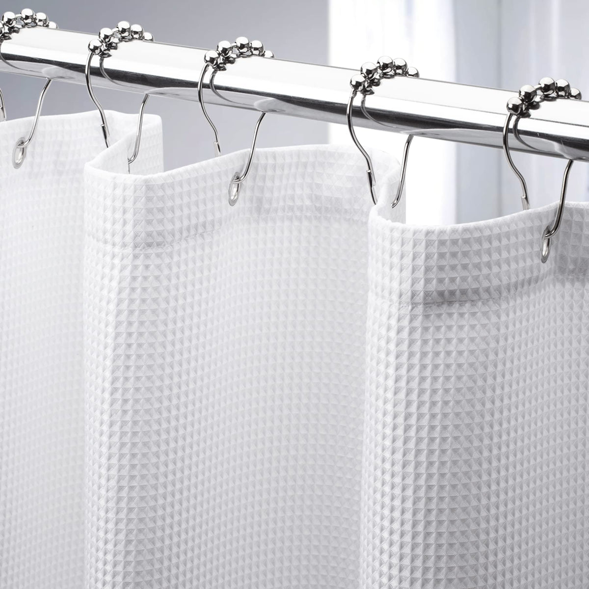 AmazerBath Short Shower Curtain 72x65 Inches, White Shower Curtain Waffle Textured, Heavy Duty 240GSM, Fabric Shower Curtain, Hotel Quality Bathroom Shower Curtains, Thick and Heavy
